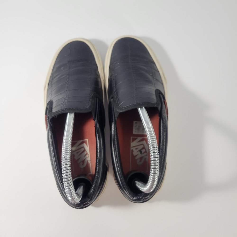 Vans Black Croc Embossed Leather Slip Ons Unisex Women's Size 6, Men's Size 4.5 - Picture 5 of 11